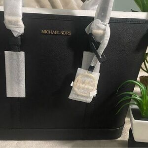 Michael Kors Black Tote with Gold Accents